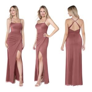 Azazie Kalea Dress Desert Rose Ruched Maxi Gown | Size A0
